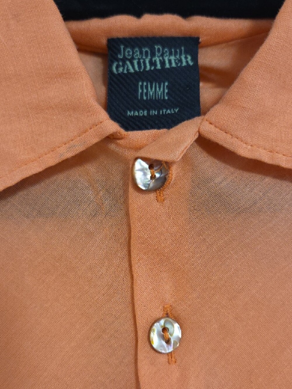 Vintage John Paul Gaultier Sheer Orange Button-Front Women's Top - Picture 2 of 6